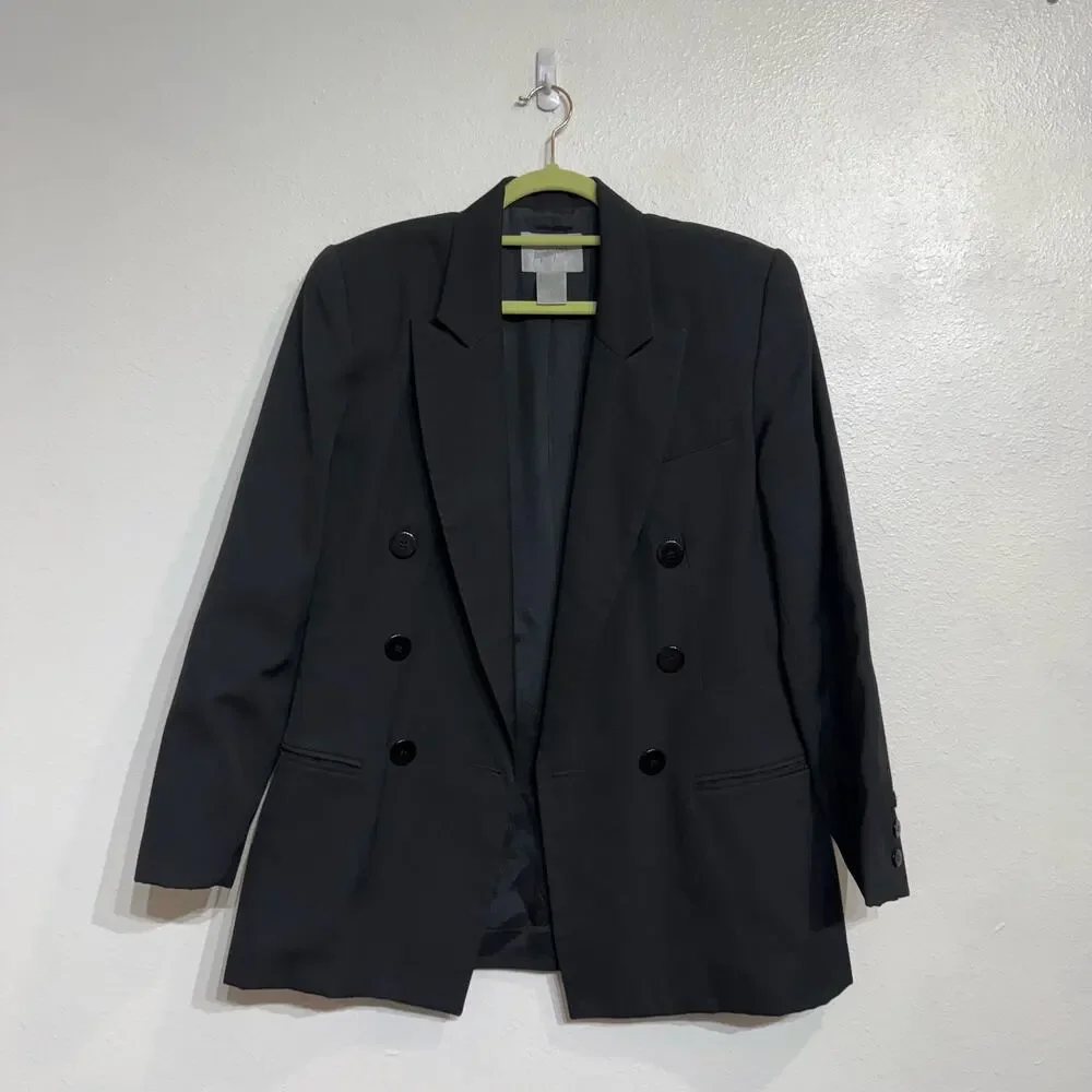 Jacqueline Ferrar Black Vintage Wool Blend Blazer Sz 6